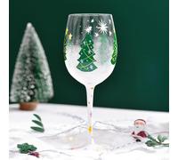 Supercap - Bicchiere da vino dipinto a mano con albero di Natale a tema, bicchieri da champagne da 450 ml, bicchieri con stelo per feste, matrimoni, appuntamenti notturni (christmas tree, 1pcs)