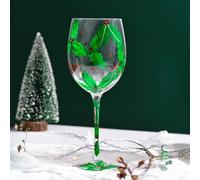 Supercap - Bicchiere da vino dipinto a mano con albero di Natale a tema, bicchieri da champagne da 450 ml, bicchieri con stelo per feste, matrimoni, appuntamenti notturni (Holly Fruit, 1pcs)
