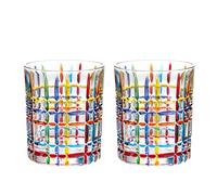 Supercap - Dipinti a mano Bicchieri da bere, 14 una volta Acqua Colorata, Whisky, Cocktial, Bicchieri da vino Set di 2, Drinkware Old Fashioned, Rock Tumbler Glassware (striscia colorata 10 oz, 2pcs)