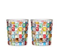 Supercap - Dipinti a mano Bicchieri da bere, 14 una volta Acqua Colorata, Whisky, Cocktial, Bicchieri da vino Set di 2, Drinkware Old Fashioned, Rock Tumbler Glassware (lattice colorato, 2pcs)