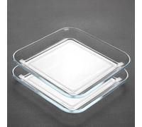 Supercap - Piatti piani in vetro temperato da 22,9 cm, 2 piatti da dessert trasparenti, piatti da insalata quadrati da 20,3 cm, set di piatti da portata in vetro per cucina, lavabili in lavastoviglie