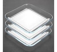 Supercap - Piatti piani in vetro temperato da 22,9 cm, 3 piatti da dessert trasparenti, piatti da insalata quadrati da 20,3 cm, set di piatti da portata in vetro per cucina, lavabili in lavastoviglie