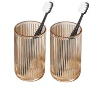 Supercap - Portaspazzolino in vetro con bordi dorati, bicchiere trasparente porta pennelli da trucco per comodino, bagno, vanità, confezione da 2 pezzi alti (2pcs beige)