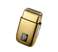 Supercap - Rasoio elettrico da uomo, rasoio elettrico portatile con doppia lama galleggiante, 3 velocità, ricaricabile tramite USB, display a LED, impermeabile (gold)