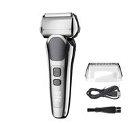 Supercap - Rasoio portatile a lamina per uomo, rasoio elettrico, ricaricabile, da viaggio, con trimmer pop-up, impermeabile, bagnato e asciutto, 3 lame, display a LED (silver)