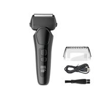 Supercap - Rasoio portatile a lamina per uomo, rasoio elettrico, ricaricabile, da viaggio, con trimmer pop-up, impermeabile, bagnato e asciutto, 3 lame, display a LED (black)
