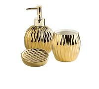 Supercap - Set di accessori da bagno in ceramica | Elegante dispenser di sapone dorato - Bicchiere portaspazzolino e portasapone | 3 pezzi decorativi (gold)