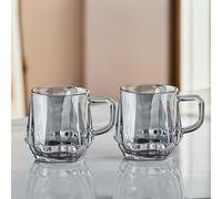 Supercap - Tazze da caffè in vetro con manico, tazza per bevande quotidiane, tazze da tè trasparenti da 10 once, bicchieri esagonali per espresso, latte, tè, latte, fondo spesso (gray, 2pcs)