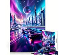 Supercar Cyberpunk al Neon in una città futuristica Puzzle da 1000 pezzi per adolescenti Gioco stimolante e divertente Disegno chiaro e collezionabile (38x52cm)