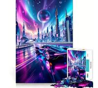Supercar Cyberpunk al Neon in una città futuristica Puzzle da 1000 pezzi per adolescenti Gioco stimolante e divertente Disegno chiaro e collezionabile (38x52cm)