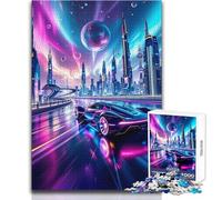 Supercar cyberpunk al neon nella città del futuro Puzzle da 1000 pezzi Gioco di apprendimento consapevole e divertente celebrazioni gioiose Dimensioni 38x52cm