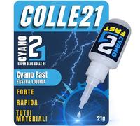 Supercolla Colle21 FAST, flacone da 21 gr. Cianoacrilato trasparente multi uso, Colla Ciano Ultra Liquida, Colla Ciano Professionale.