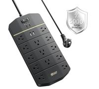 SUPERDANNY - Presa multipla da 5000 Joule, protezione da sovratensioni con 13 prese AC, 2 USB-A e 2 USB-C PD, 20 W, ricarica rapida, resistente, 14 AWG/3C, cavo di prolunga di grado industriale per