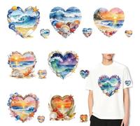 SUPERDANT 16 trasferimenti termoadesivi in plastica con vista sul mare, pronti da premere, motivo cuore oceanico, trasferimento DTF per magliette e felpe personalizzate, 8 x 8 cm a 21 x 20 cm