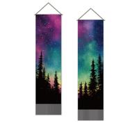 SUPERDANT 2 pz. Arazzo con Cielo Stellato e Bosco Stampa Aurora Arazze Murali Coperta Da Parete Lunga Confezione Da Tappeto con Nappa Decorazione per casa Soggiorno Appartamento Hotel 130x33cm