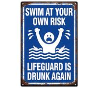 SUPERDANT 20 x 30 cm, segnale di avvertimento per piscina, in metallo, rischio di annegamento, per il proprio pericolo, resistente alle intemperie, in ferro, decorazione per recinzione da giardino