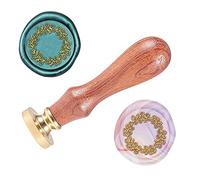 SUPERDANT 25mm Corona di Eucalipto Modello Sigillo di Cera Timbro Sigillo di Cera con Manico in Legno Sigillo in Ottone Vintage Rimovibile per Inviti di Nozze Buste Pacchetti di Vino