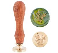 SUPERDANT 25mm Timbro Sigillo di Cera Olive Wreath Pattern Timbro Sigillo di Cera con Manico in Legno Sigillo in Ottone Vintage Rimovibile per Inviti di Nozze Buste Pacchetti di Vino