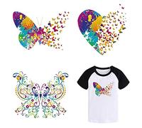 SUPERDANT 3 pz Pet Farfalla Cuore Modello Adesivi Termoadesivi Termoadesivi Toppe Termoadesive Adesivi Lavabili A Trasferimento Termico Vestiti Patch Appliques