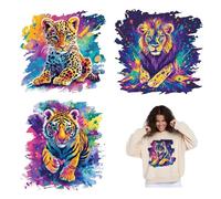 SUPERDANT 4 pz Adesivi per Trasferimento Termico Leopardo Leone Tigre Lupo Acquerello Animale Trasferimenti Termoadesivi Toppe Termoadesive Adesivi Carta Adesiva Lavabile Fai Da Te Applique