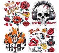 SUPERDANT 4 pz Adesivi Termoadesivi A Forma di Scheletro con Musica Rock Set di Adesivi In Plastica per Abbigliamento Decalcomanie Termoadesive Fai Da Te 25x25cm