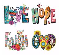 SUPERDANT 4 pz. Adesivi Termoadesivi con Testo Graffiti Amore Speranza Fede Dio Trasferibili A Caldo Toppe Termoadesive Adesivi Lavabili In Carta
