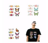 SUPERDANT 4 Stili Fiore Farfalla Trasferimento Termico Rosa Trasferimenti Termoadesivi Pellicola di Plastica Logo Adesivi Set Abbigliamento Decalcomanie Termoadesive per T-Shirt Da Ragazza 25x25CM