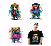 SUPERDANT 4 Stili Hip Hop Animali Trasferimento Termico Leone Cani Orso Trasferimenti Termoadesivi Pellicola di Plastica Logo Adesivi Set Abbigliamento Decalcomanie Termoadesive