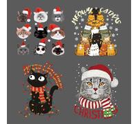 SUPERDANT 4Pezzi Adesivi Termotrasferibili per Gatti Natalizi Cappello da Babbo Natale Decori Lavabili con Ferro da Stiro per Abbigliamento T-Shirt DIY Decorazioni