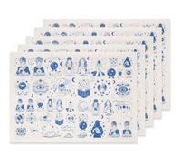 SUPERDANT 5 Fogli Decalcomania Ceramica Sottosmalto Blu Stile Indovino Design Stellare Mistico per Decorazione a Mano Piatto Tazza 52x37cm