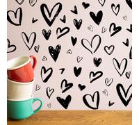 SUPERDANT 5 Pezzi Sticker per Pareti a Forma di Cuore Semplici in Bianco e Nero Amore PVC Adesivi Murali Autoadesivi Impermeabili Set Decor per Soggiorno Camera da Letto Salone Appartamento Hotel
