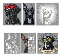SUPERDANT 6 Pezzi Carta Transfer Ferro Testa Cane Divertente Adesivo Termico Con Scritta Ti Seguo Decalcomanie DTF Pronti Per Stampa T-Shirt Borsine Giacche Lavoretti Fai Da Te