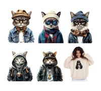 SUPERDANT 6 pz Gatti Adesivi Termoadesivi per Abbigliamento Simpatici Gatti Adesivi Termoadesivi per Abbigliamento Fai Da Te Divertenti Trasferimenti di Animali Fai Da Te Decorazione Applique