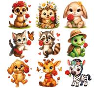 SUPERDANT 9 pz. Adesivi Termoadesivi con Animali e Rose Motivo: Gatto Cane Coniglio Toppe Termoadesive Adesivi Lavabili In Carta