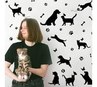SUPERDANT Adesivi Murali Cane Gatto Decalcomanie Da Muro Farfalla Stampa Zampa Animale Domestico Arte Murale Adesivo Nero In Vinile per Camera Da Letto Soggiorno Decorazioni per La Casa Degli Amanti