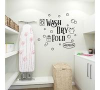 SUPERDANT Adesivi Murali per La Lavanderia Adesivo Da Parete Wash Dry Fold Repeat Vinile Lavanderia Testo Nero Sticker per Pareti Arte Decorazione Della Per Casa