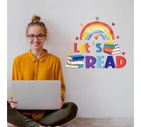 SUPERDANT Adesivi Muro Let'S Read Adesivo da Parete per Angoli di Lettura Adesivi Murali Arcobaleno per Libri Adesivo Muro Decorativo per Bambini Adesivi da Parete Decorativi per Sala Studio Aula