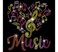 SUPERDANT Adesivo A Caldo Con Strass Musicali A Forma Di Cuore Transfer Con Cristalli Glitter Applicazione Fai Da Te Per Abbigliamento Felpe Giacchine Borsine Cuscini 32x23.8cm