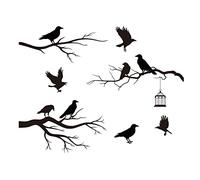 SUPERDANT Adesivo da Parete Albero Corvo Uccello in Piedi Adesivi Muro sulla Cima Dell'Albero Adesivo Murali Decorativo Gabbia per Uccelli per Soggiorno TV Parete Camera dei Bambini