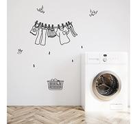 SUPERDANT Adesivo da Parete Lavanderia Decalcomania della Adesivi Murali Vestiti Cesto Vinile da Muro Lavanderia Sticker per Pareti Modello Uccello Decorazione Nero 49x38cm