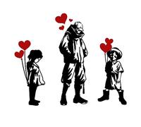 SUPERDANT Adesivo da Parete Sagoma di Persone Cuore Pencino Adesivi Muro Nero Banksy Stile Street Arts Adesivi da Parete Adesivo Muro Decorativo Cuore Amore e Bambini per Soggiorno Camera da Letto