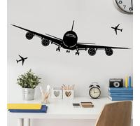 SUPERDANT Adesivo Murale Aereo Sagoma Decalcomania Da Parete Applicazione Rimozione Facile Formato Grande Arte In Vinile Nero Decorazione Per Camera Dei Bambini Camera Da Letto Soggiorno 148.5x40.5cm