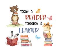 SUPERDANT Animali Lettura Adesivo da Parete Citazioni Ispiratrici Adesivi Murale Oggi Un Lettore Domani Un Leader in Vinile Artistica Decalcomanie da Muro Grande per Sala di Lettura Biblioteca