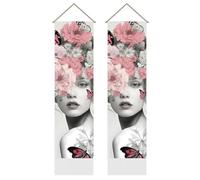 SUPERDANT Arazzo con Fiore Donna con Farfalle Coperta da Parete Confezione da 2 Arazzi Fiore Lungo Arazzo da Parete con Design Frange per Decorazione Soggiorno Camera da Letto 130x33 cm