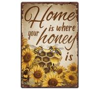 SUPERDANT Cartelli In Metallo Vintage con Ape e Girasole La Casa È Dove Si Trova Il Tuo Miele Poster Da Parete In Metallo Retrò Cartelli In Metallo Divertenti Targhe In Metallo Artistiche Da Parete