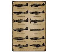 SUPERDANT Cartello In Latta Aerei Da Caccia Della Seconda Guerra Mondiale Targhe In Mete Guida Ai Combattenti Insegne Vintage Decorazioni Murali per Aerei Da Guerra per Bar Pub Sala Giochi