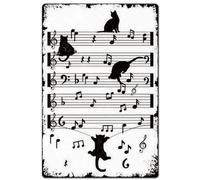 SUPERDANT Cartello In Latta con Gatto Nero Che Suona Note Musicali Insegne Metallo con Gatto Nero e Spartiti Decorazione Da Parete Vintage Targhe per Soggiorno Camera Da Letto Bar 30x20cm