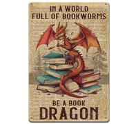 SUPERDANT Cartello In Latta con Libro Drago Leggi Libri Targa In Metallo In Un Mondo Pieno di Topi di Biblioteca Segno Da Lettura Divertente Decorazione Da Parete per Biblioteca Libreria 20x30cm