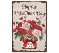 SUPERDANT Cartello In Latta con Scritta Happy Valentine'S Day Regalo con Rosa Segno di Latta in Metallo A Forma di Cuore In Metallo Vintage per Camera Da Letto e Soggiorno per San