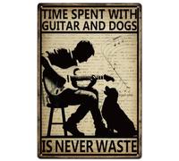 SUPERDANT Cartello In Metallo Chitarra Targhe Vintage Cane Targhe in Metallo Vintage Placca Murale Tempo Trascorso Sulla Chitarra Il Cane Non È Mai Spreco Musica Rock Arte Murale